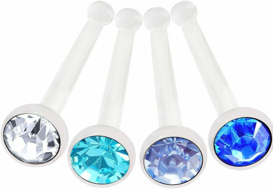 bodyjewellery Body Piercing Studs | Bodyjewellery 4Pcs 20G 0.8Mm Nose Rings Studs Flexible Acrylic Nostril Screw Rings Piercing 2.5Mm Crystal Boat Pick Color