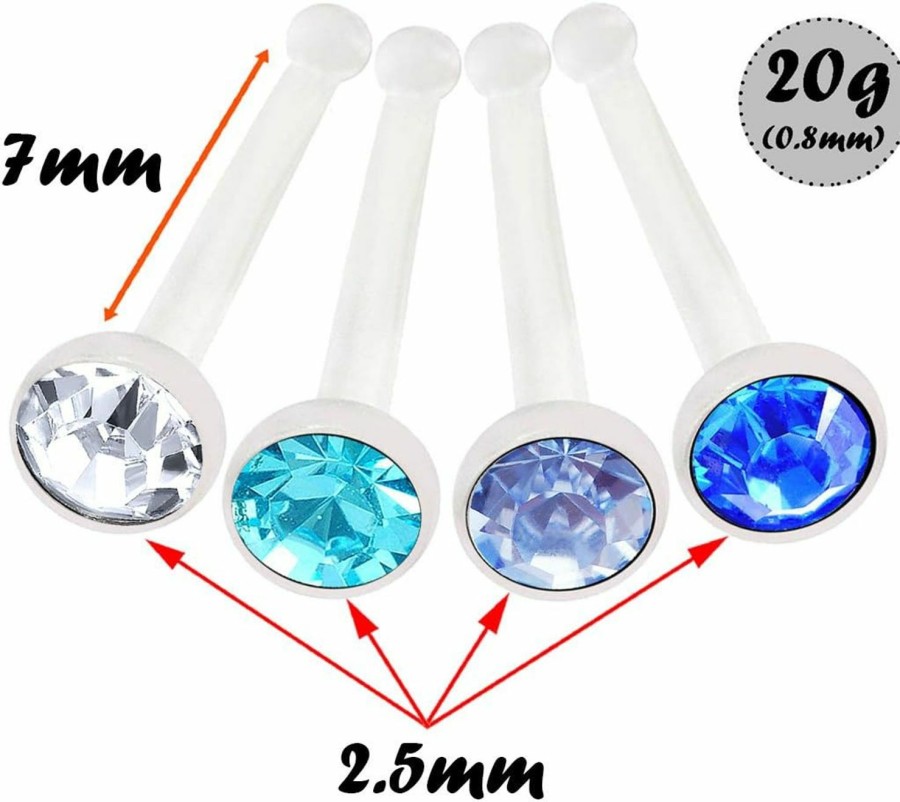 bodyjewellery Body Piercing Studs | Bodyjewellery 4Pcs 20G 0.8Mm Nose Rings Studs Flexible Acrylic Nostril Screw Rings Piercing 2.5Mm Crystal Boat Pick Color