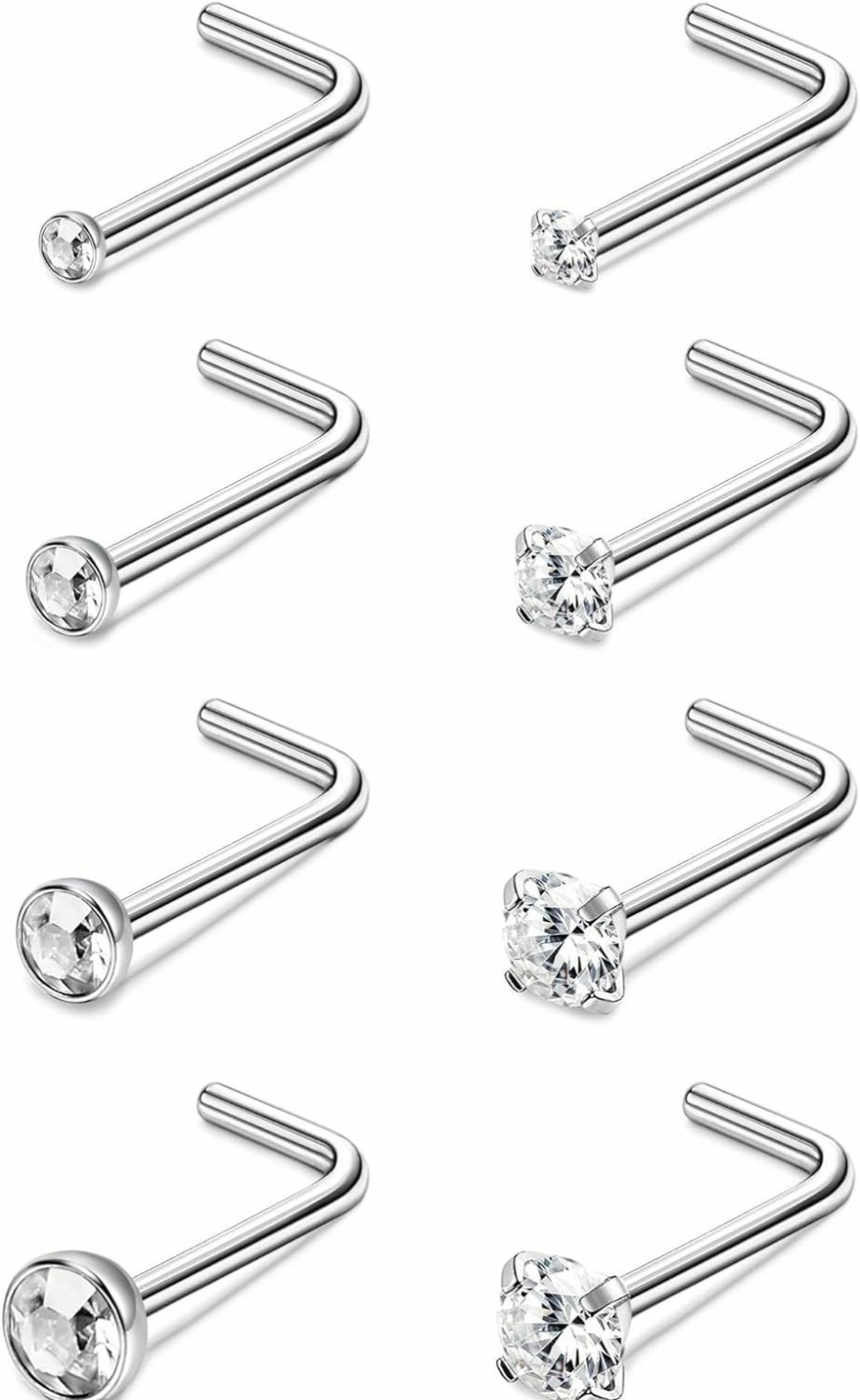 ORAZIO Body Piercing Studs | Orazio 8Pcs G23 Titanium Nose Ring Studs 20G L Shaped Nose Studs For Women Tiny Nose Rings Multicolored Cz Titanium Nose Stud L Shaped Simple Silver Nostril Piercing Cute Nose Piercing Jewerly For Women Men