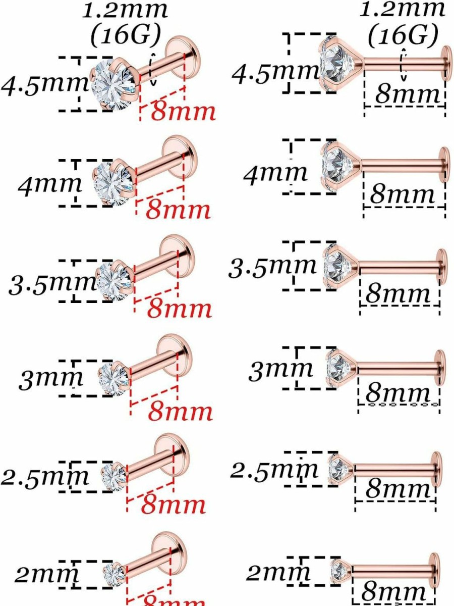 Vsnnsns Body Piercing Studs | Vsnnsns 16G Lip Rings Stainless Steel Labret Jewelry Monroe Lip Rings Nail Cartilage Tragus Helix Earrings Studs Medusa Piercing Jewelry For Women Men Cubic Zirconia 2Mm/2.5Mm/3Mm/3.5Mm/4Mm/4.5Mm