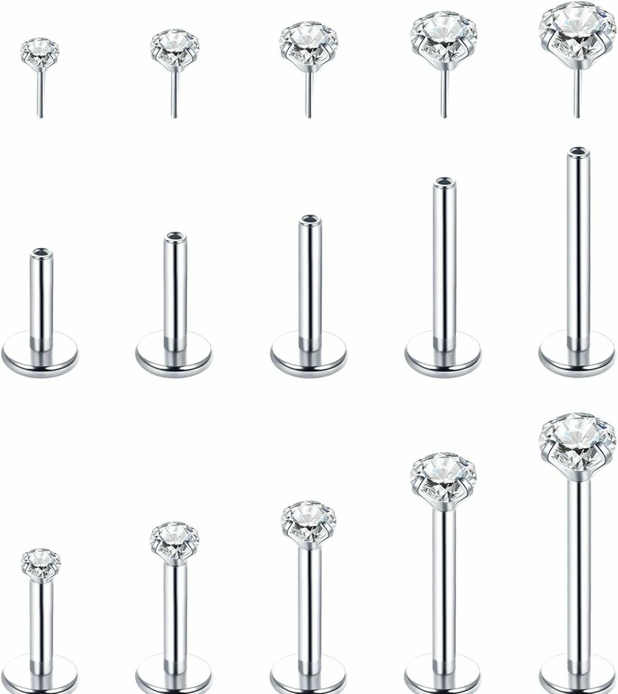 Aumeo Body Piercing Studs | Aumeo 20G 18G 16G Threadless Push In Nose Rings Studs Surgical Steel Labret Jewelry Monroe Lip Rings Studs Medusa Ashley Piercing Jewelry For Women