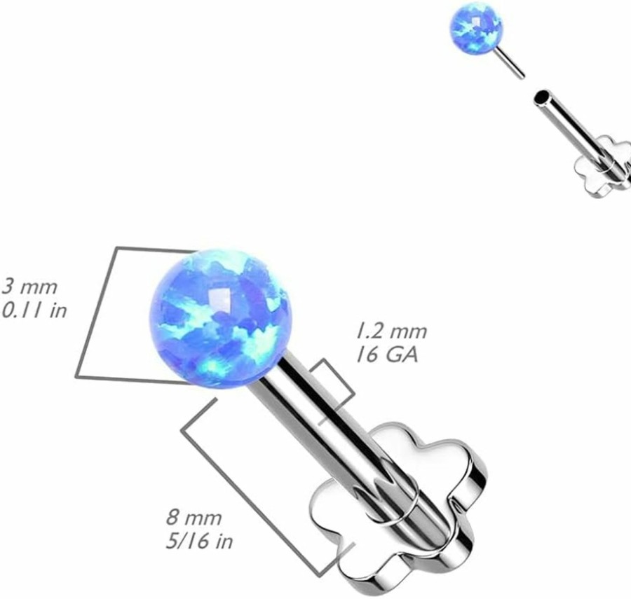 Pierced Owl Body Piercing Studs | Pierced Owl 16Ga G23 Implant Grade Titanium Round Opal Top Threadless Push-In Flower Flat Back Stud