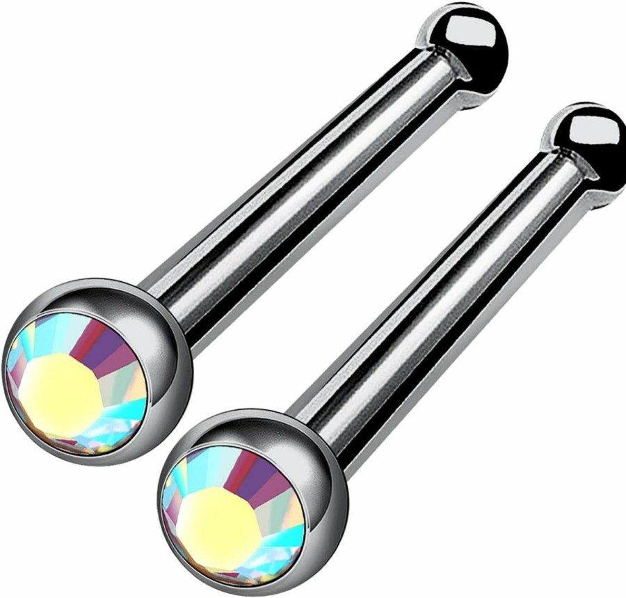 MATIGA Body Piercing Studs | Matiga 2Pcs Titanium 18 Gauge 9/32 7Mm Nose Studs Rings Piercing Jewelry 2Mm Crystal More Choices