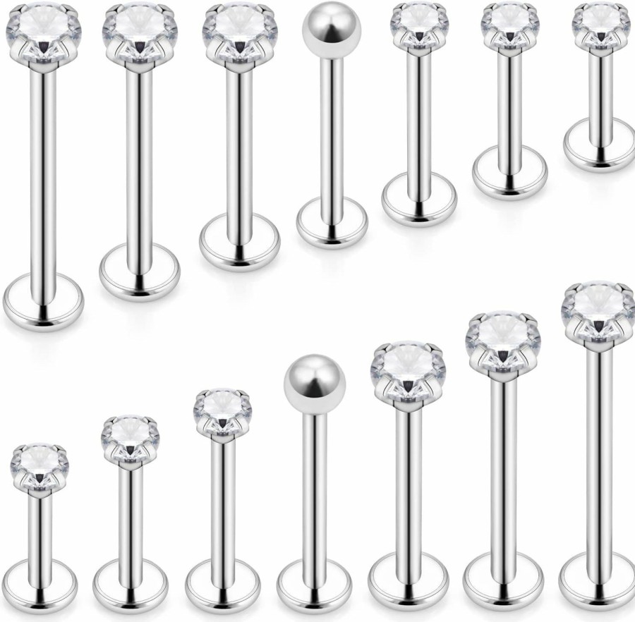 Yaalozei Body Piercing Studs | Yaalozei 20G 16G 14G Different Sizes Lip Labret Monroe Medusa Rings Stud Surgical Steel Long Cheek Dimple Rings Piercing Jewelry For Women Men Bar Length 6Mm-19Mm