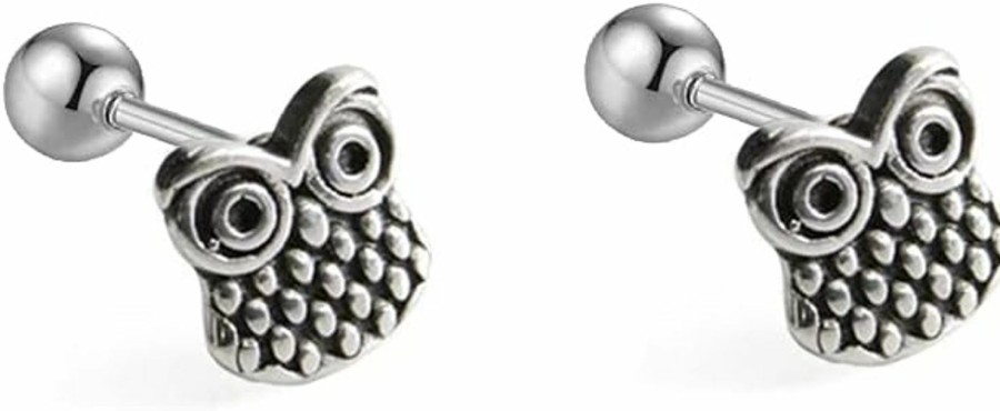 NewZenro Body Piercing Studs | 16G Owl Cartilage Tragus Minimalist Small Stud Earrings For Women Men Teen Girls Boys Cute Tiny Minimalist Stainless Steel Barbell Screw Back Helix Hypoallergenic Animal Ear Piercing Jewelry Gifts Daughter Birthday Xmas