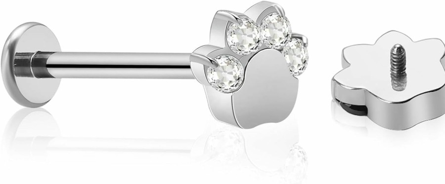 ZYTAIJEW Body Piercing Studs | 16G 6Mm/8Mm/10Mm G23 Titanium Internally Threaded Black/White Cz Paw Labret Monroe Lip Tragus Cartilage Earring Ring Nose Stud Piercing Jewelry