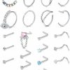 Anicina Body Piercing Studs | Anicina 20G 22G Nose Rings Studs Surgical Stainless Steel Nose Rings Hoops L Bone Screw Shape Nostril Nose Piercing Jewelry Heart Flower Moon Snake Butterfly Hypoallergenic Nose Screw For Women Men