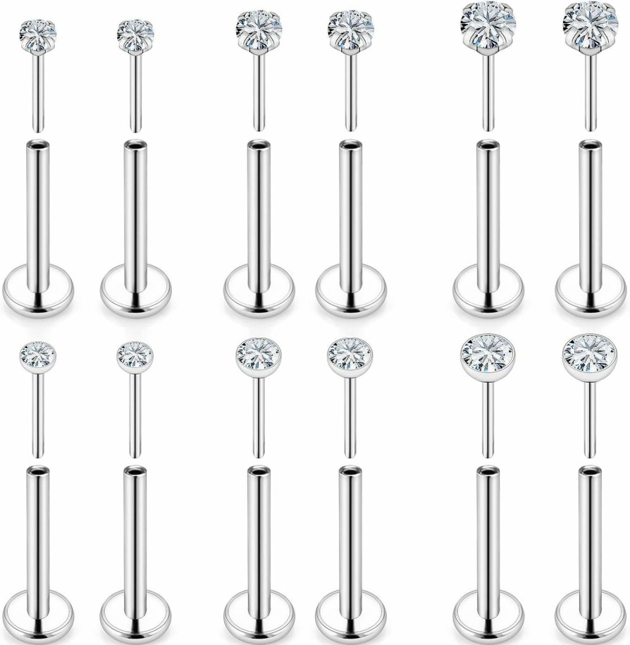 Lcolyoli Body Piercing Studs | Lcolyoli 16G 18G 20G Threadless Push In Nose Rings Studs For Women Diamond Cz 2Mm 2.5Mm 3Mm Surgical Steel Cartilage Earrings Tragus Earrings Helix Piercing Jewelry Threadless Earring