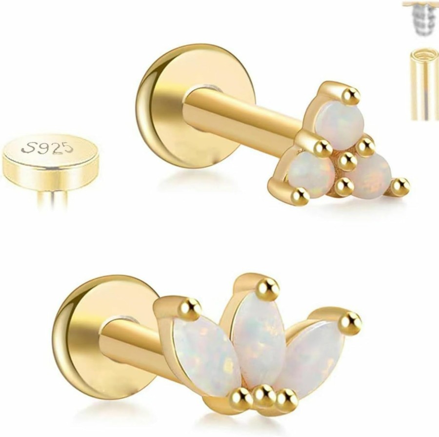 CHARMONLINE Body Piercing Studs | Charmonline 925 Sterling Silver Opal Labret Studs 16G Labret Jewelry Labret Internally Threaded Earring Helix Studs Tragus Cartilage Conch Nose Piercing Body Jewelery Lip Monroe Studs