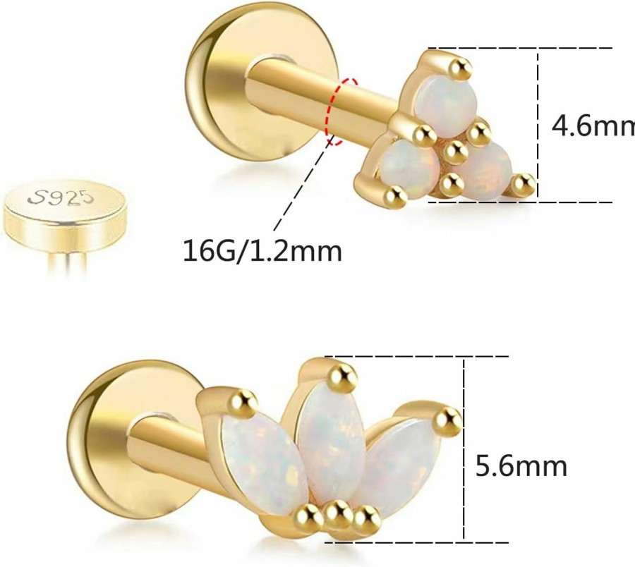 CHARMONLINE Body Piercing Studs | Charmonline 925 Sterling Silver Opal Labret Studs 16G Labret Jewelry Labret Internally Threaded Earring Helix Studs Tragus Cartilage Conch Nose Piercing Body Jewelery Lip Monroe Studs