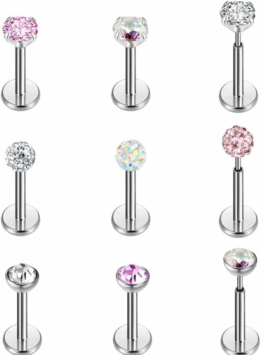 Gnoliew Body Piercing Studs | Gnoliew 16G/18G/20G Threadless Push In Tragus Earrings Flat Back Labret Monroe Cartilage Conch Helix Piercing Jewelry