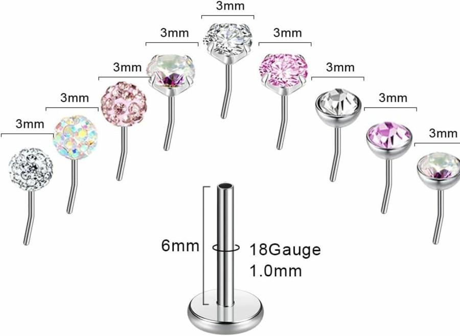 Gnoliew Body Piercing Studs | Gnoliew 16G/18G/20G Threadless Push In Tragus Earrings Flat Back Labret Monroe Cartilage Conch Helix Piercing Jewelry