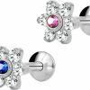 Forbidden Body Jewelry Body Piercing Studs | Forbidden Body Jewelry 16G 6Mm-8Mm Internally Threaded Tragus, Helix Earring And Labret Stud With Crystal Flower Top