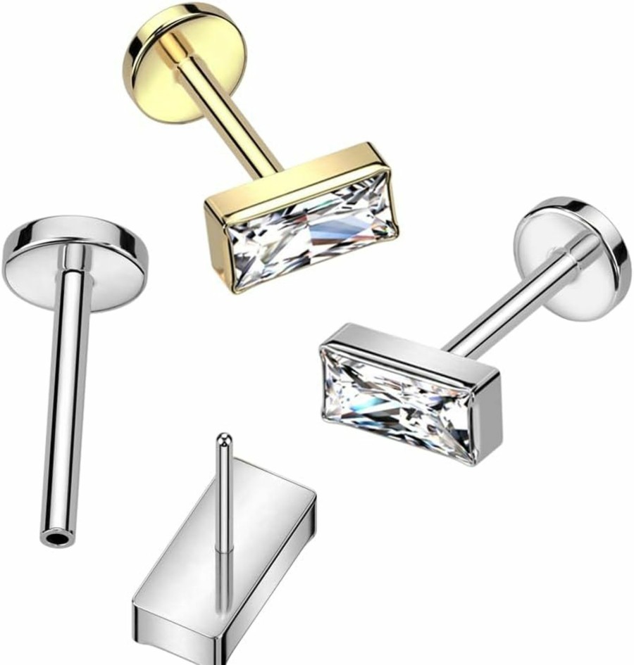 Amelia Fashion Body Piercing Studs | Amelia Fashion 18 Gauge Implant Grade Titanium Threadless Push In Labret With Rectangular Cz Top (Choose Color)