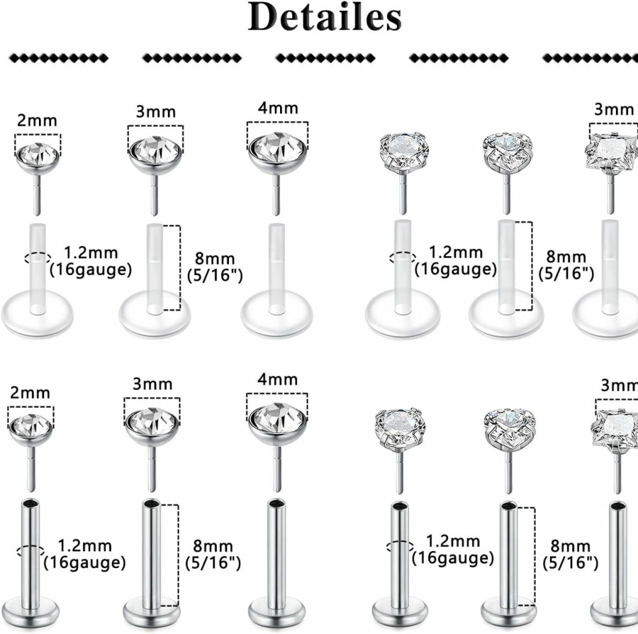 QWALIT Body Piercing Studs | Qwalit Cartilage Earring Silver Clear Cartilage Earrings For Women Helix Piercing Jewelry Tragus Piercing Jewelry Forward Helix Earrings Plastic Tragus Earrings Labret Studs Medusa Piercing Jewelry