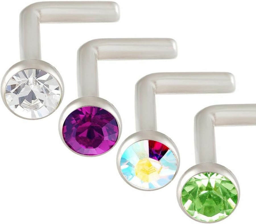 bodyjewellery Body Piercing Studs | Bodyjewellery L Shaped Nose Ring 18G Surgical Grade Stainless Steel Nostril Piercing Studs Crystal Mixed Various Availalble