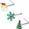 VERAMI Body Piercing Studs | Verami 3Pcs Nose Ring Studs Pack 20G Christmas Nose Studs Cute Surgical Steel Nose Rings Xmas Christmas Tree Santa Snow Nose Stud Piercing Jewelry For Women Men