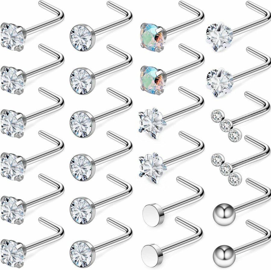 Kridzisw Body Piercing Studs | Kridzisw 18G Nose Rings Studs Stainless Steel Nose Nostril Piercing Jewelry For Women Men Girls Cz Inlaid 2Mm 12Pairs