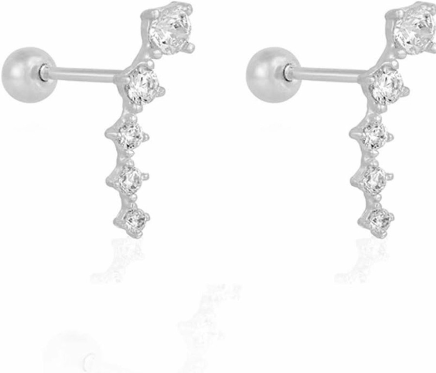 OIDIMS Body Piercing Studs | Cubic Zirconia Pave Ear Climber Studs Cartilage Earrings For Women Girls Teens Hypoallergenic 925 Sterling Silver 18G Barbell Piercing Screw Conch Elegant Minimalist Upper Tragus Helix Dainty