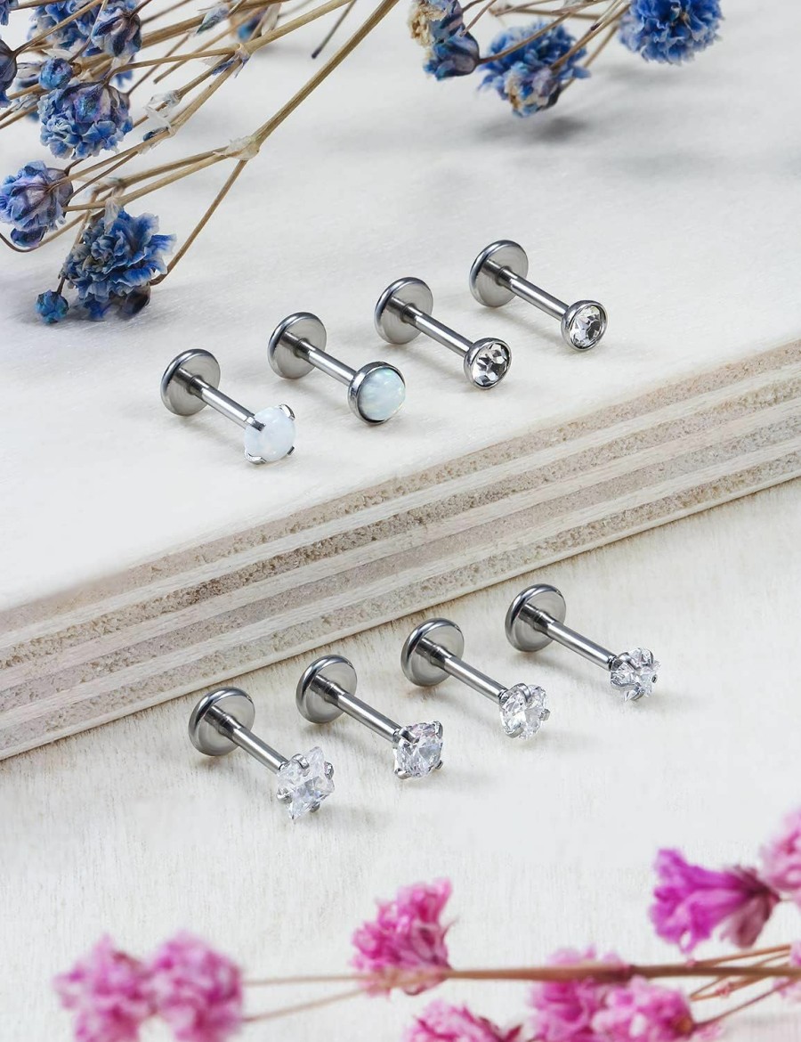 Ocptiy Body Piercing Studs | Ocptiy 20G 18G 16G Push In Theadless Nose Rings Studs Hypoallergenic Lip Labret Medusa Monroe Ring Stainless Steel Flat Back Cartilage Helix Tragus Earrings For Women Men 6Mm 7Mm 8Mm Bar Diamond 3Mm