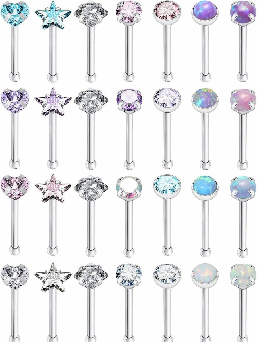 Kridzisw Body Piercing Studs | Kridzisw 18G 20G Opal Nose Rings Stud Stainless Steel Hypoallergenic Nose Nostril Rings Piercing Jewelry For Women Men Cubic Zirconia 2Mm 2.5Mm 3Mm