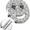 Amelia Fashion Body Piercing Studs | Amelia Fashion 16 Gauge Cz Paved Smiley Face With Black Cz Eyes On Internally Threaded 316L Surgical Steel Flat Back Stud For Labret, Monroe, Cartilage And More