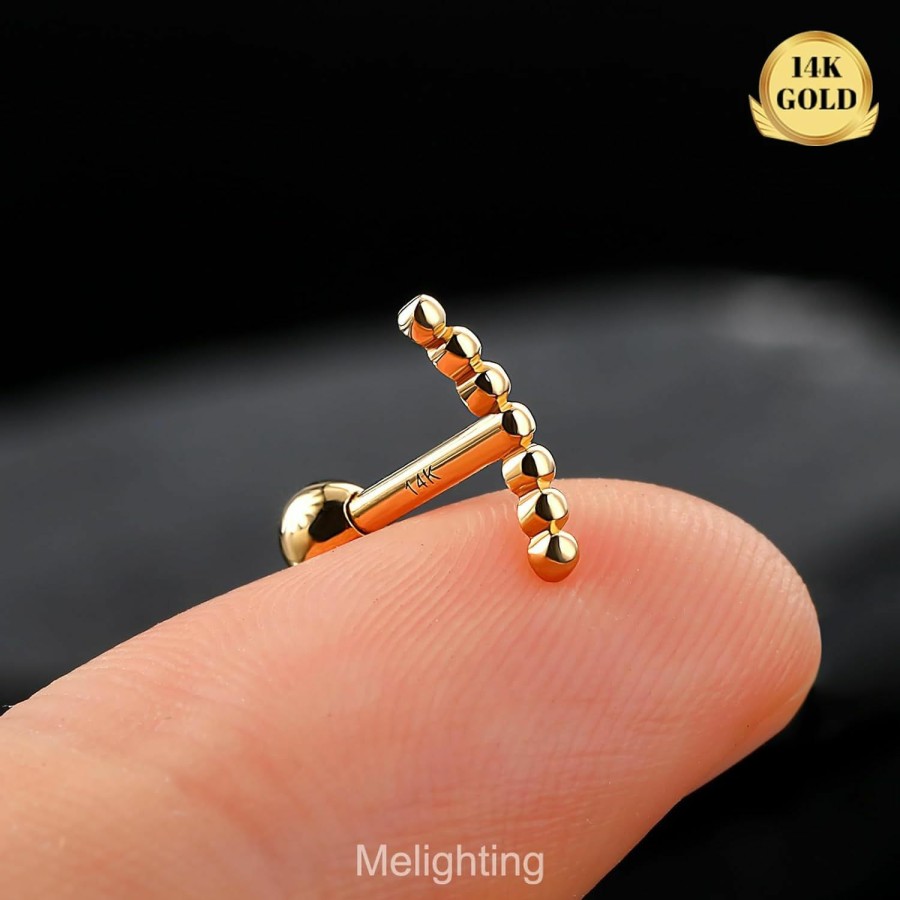 Melighting Body Piercing Studs | Melighting 14K Solid Gold Cartilage Earring, 16G Gold Tragus Piercing Jewelry, Curved Gold Helix Earring, Conch Piercing Jewelry For Women, Stud Earring