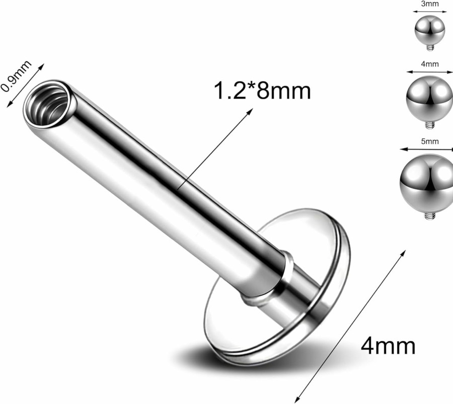 6ixGosh Body Piercing Studs | 6Ixgosh 16G G23 Titanium Cartilage Earring Tragus Conch Helix Piercing Jewelry Internally Threaded Monroe Lip Studs 6/8Mm Heart Star Shaped Labret Jewelry For Women Men (3 Tops & 1 Post)