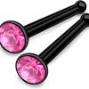 bodyjewellery Body Piercing Studs | Bodyjewellery 2Pcs 18G 1Mm Nose Stud Bone Straight Bar Nostril Ring Black Anodized Surgical Stainless Steel 2Mm Crystal Choose Color