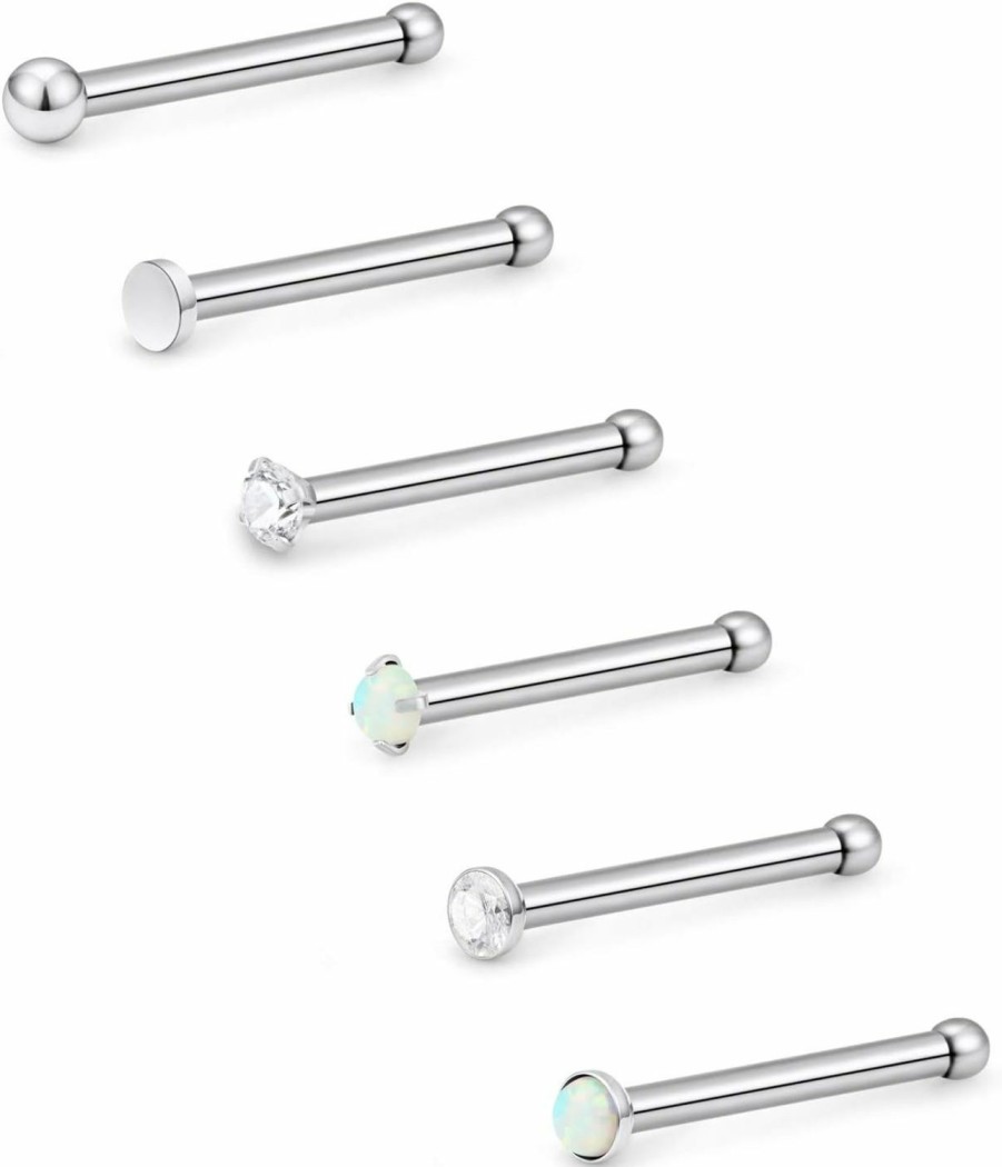 Lcolyoli Body Piercing Studs | Lcolyoli 22G Stainless Steel Nose Rings L Shaped Bone Screw Stud Piercing Jewelry For Women 1.5Mm 2Mm 2.5Mm 3Mm Cz Opal Ball Inlaid