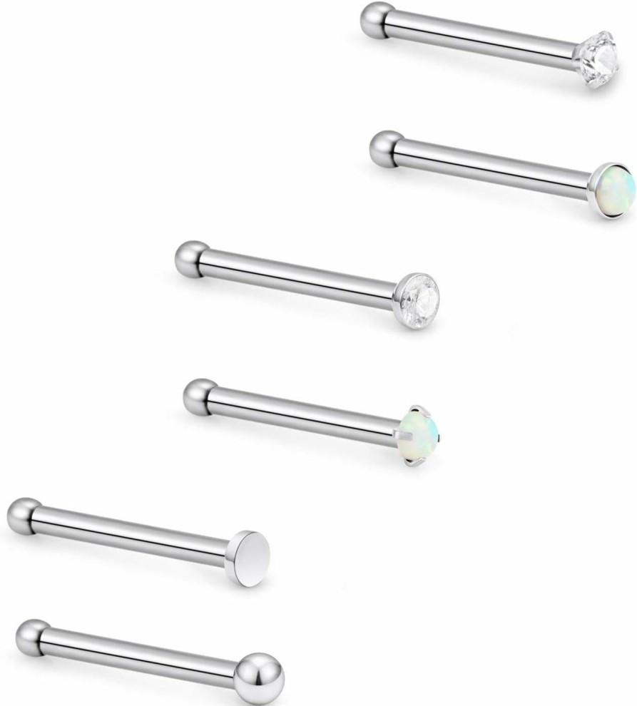 Lcolyoli Body Piercing Studs | Lcolyoli 22G Stainless Steel Nose Rings L Shaped Bone Screw Stud Piercing Jewelry For Women 1.5Mm 2Mm 2.5Mm 3Mm Cz Opal Ball Inlaid