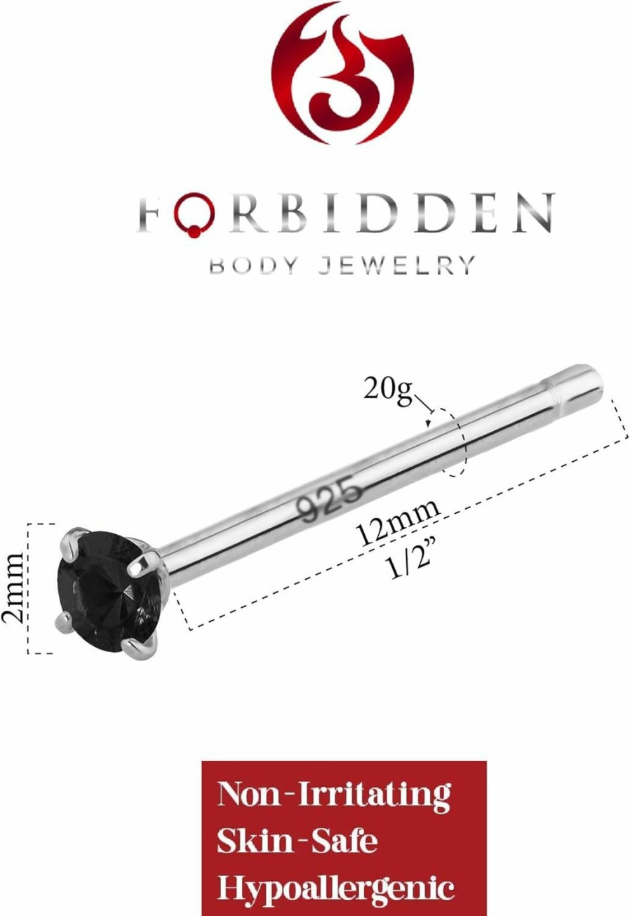 Forbidden Body Jewelry Body Piercing Studs | Forbidden Body Jewelry .925 Sterling Silver Custom Bendable 2Mm Cz Fishtail L Shaped Nose Ring