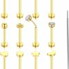 TOPBRIGHT Body Piercing Studs | Topbright 12Pcs 16G Flat Back Earrings 316L Surgical Steel Threadless Tragus Cartilage Nose Stud Push Pin Lip Stud Rings Medusa Piercing Jewelry Hypoallergenic Gold For Women Men