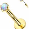 Melighting Body Piercing Studs | Melighting 14K Solid Gold Flat Back Earring Titanium Opal Cartilage Earring 16G Gold Threadless Earring Helix Piercing Jewelry Labret Jewelry For Women