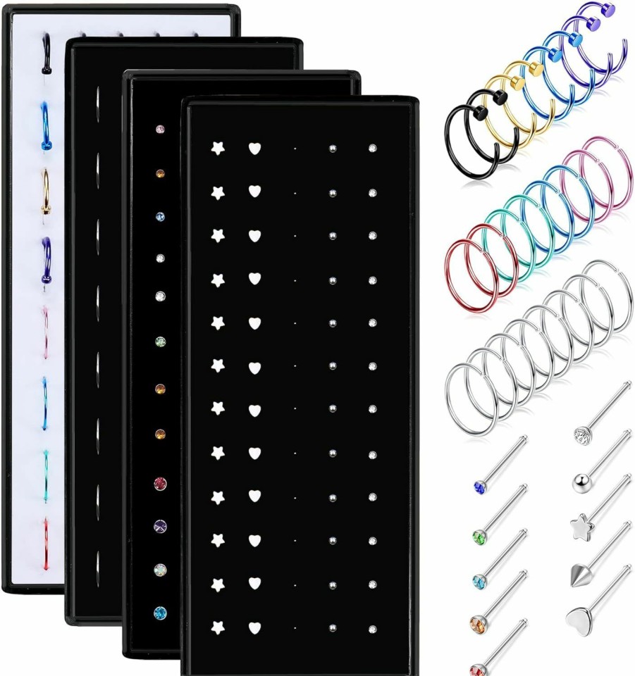 FIBO STEEL Body Piercing Studs | Fibo Steel 200 Pcs Nose Ring Studs Set For Women Men 316L Stainless Steel Nose Hoops L Shaped Screw Bone Nose Studs Ring Nose Piercing Jewelry 20G 22G 1.5Mm 2Mm 2.5Mm