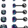 Pierstyles Body Piercing Studs | Stainless Steel Cz Cartilage Earrings For Women Men Girls Round Rainbow Quartz Cubic Zirconia Stud Earrings Set 20G 18G 16G Black Conch Tragus Helix Piercing Stud 5Pairs