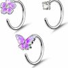 Melighting Body Piercing Studs | Meiighting 3Pcs Pink Butterfly Nose Rings 20G Flower Nose Studs Surgical Steel 316L Clear Cz Nose Piercing Jewelry C Shaped For Women 8Mm Spring Piercing Jewerly