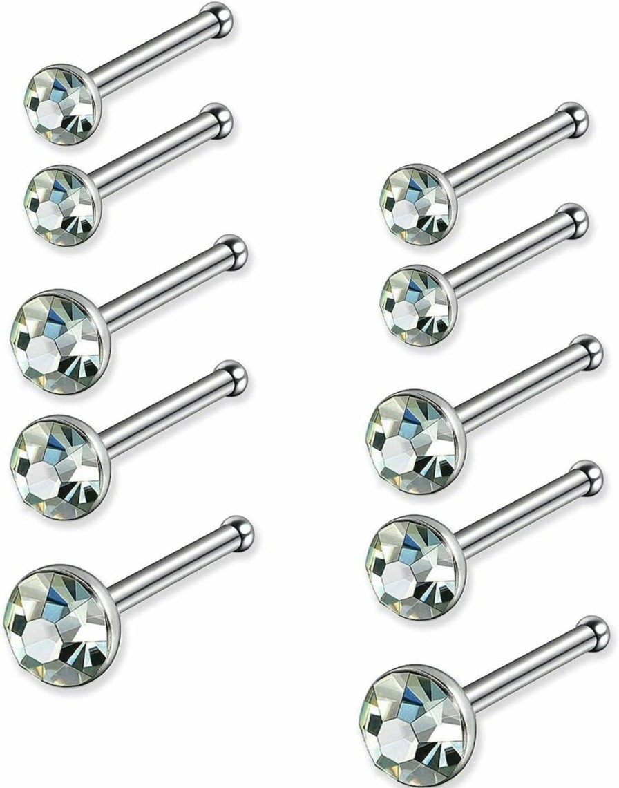 JEWELRIESHOP Body Piercing Studs | Jewelrieshop 60Pcs Nose Ring Studs Stainless Steel Cz Nose Piercing Jewelry Bone Studs For Women Men Hypoallergenic 22G