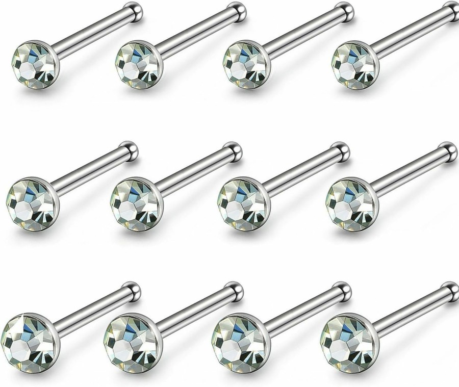 JEWELRIESHOP Body Piercing Studs | Jewelrieshop 60Pcs Nose Ring Studs Stainless Steel Cz Nose Piercing Jewelry Bone Studs For Women Men Hypoallergenic 22G