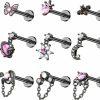 JOERICA Body Piercing Studs | Joerica 9Pcs 16G Dangle Cartilage Stud Earrings For Women 316L Stainless Steel Top Screw Flat Earrings Butterfly Flower Moon Heart Cz Helix Tragus Conch Cartilage Stud Ear Piercing Jewelry