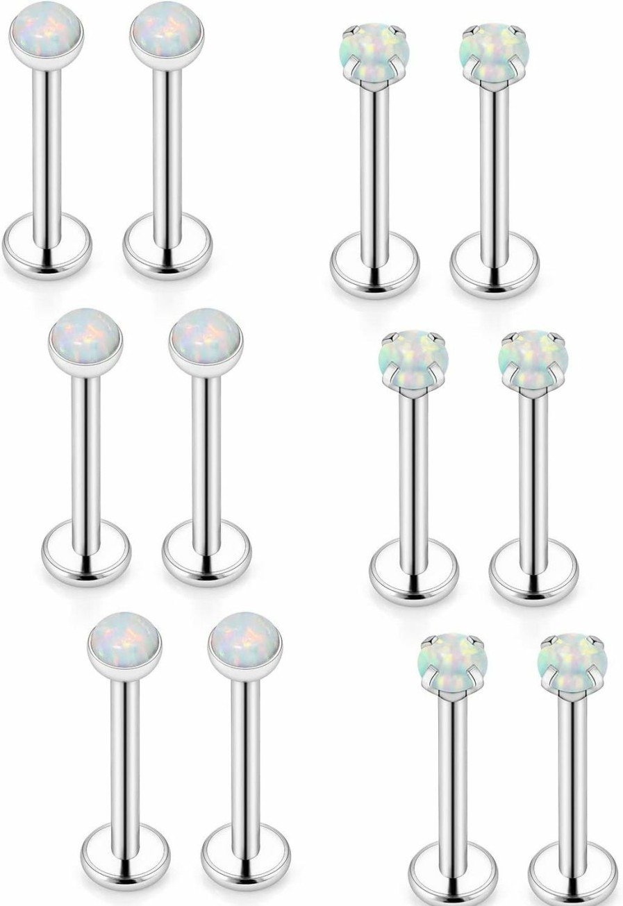 Xnsjeyy Body Piercing Studs | Xnsjeyy 16G Lip Rings For Women Stainless Steel Labret Jewelry Monroe Lip Ring Medusa Piercing Jewelry Tragus Helix Cartilage Forward Earring Piercing Jewelry For Women Opal Silver 6Mm 8Mm 10Mm