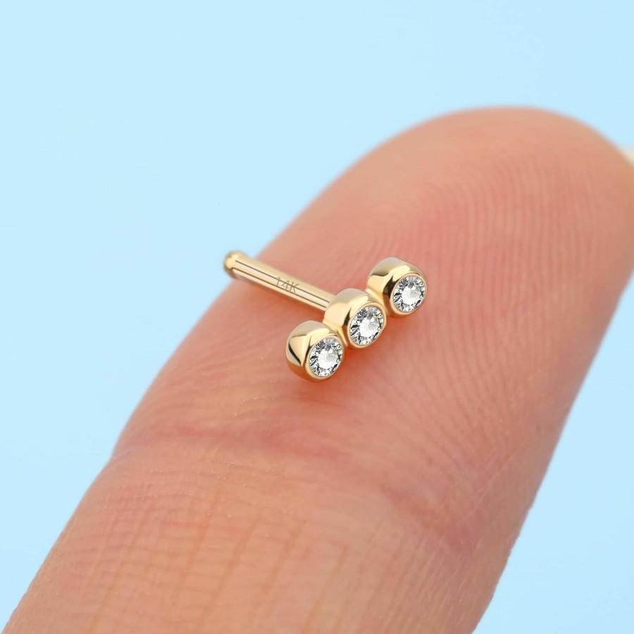 Melighting Body Piercing Studs | Meiighting 14K Gold Nose Stud Solid Gold Nose Rings 20G With Round Cubic Zirconia Nose Piercing Jewelry For Women Men Real Gold Body Piercing Jewelry