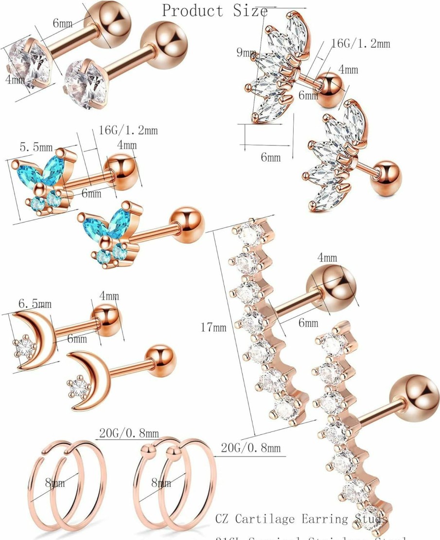 YACHY Body Piercing Studs | Yachy 7Pairs Cartilage Earrings, Conch Piercing Jewelry Cartilage Hoop Earring Tragus Piercing Jewelry Helix Piercing Jewelry Daith Piercing Jewelry Rook Piercing Jewelry Daith Earrings Helix Earrings Cartilage Piercing Earrings Studs Conch Hoop Earring Stainless Steel Tragus Cartilage Earrings For Women Men