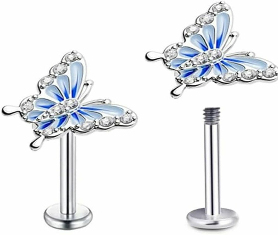 Izpack Body Piercing Studs | 16G Dainty Butterfly Labret Cartilage Stud Earrings For Women Girls 316L Surgical Stainless Steel Crystal Cubic Zirconia Butterflies Monroe Tragus Helix Tiny Studs Lip Nose Rings Cute Medusa Piercing Body Jewelry Gifts Bar 6Mm 8Mm