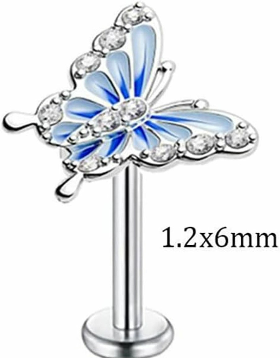 Izpack Body Piercing Studs | 16G Dainty Butterfly Labret Cartilage Stud Earrings For Women Girls 316L Surgical Stainless Steel Crystal Cubic Zirconia Butterflies Monroe Tragus Helix Tiny Studs Lip Nose Rings Cute Medusa Piercing Body Jewelry Gifts Bar 6Mm 8Mm