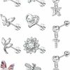 FIBO STEEL Body Piercing Studs | Fibo Steel 11Pcs 16G Cartilage Stud Earring 316L Stainless Steel Cz Dangle Earrings For Women Butterfly Flower Heart Hypollergenic Flat Back Earrings Tragus Couch Helix Piercing Jewelry