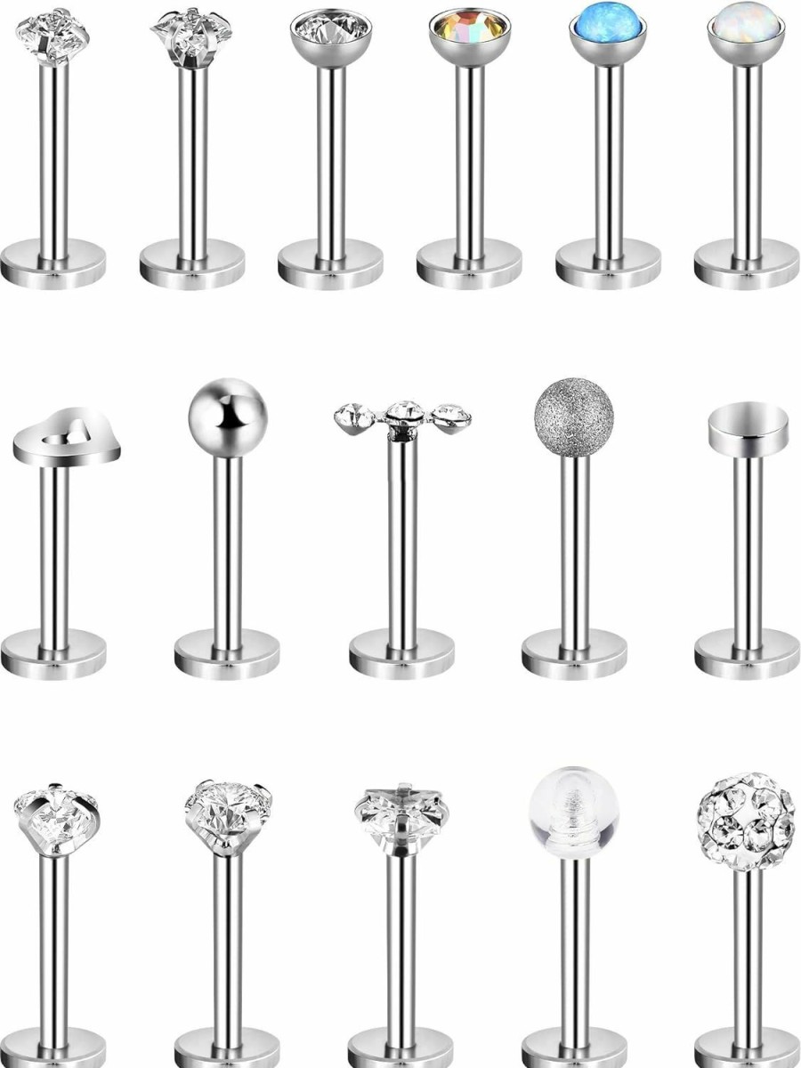 Chuangdi Body Piercing Studs | Chuangdi 16 Pieces 16 G Stainless Steel Nose Studs Tragus Labret Nose Lips Piercing Assorted Design Piercing Jewelry For Women