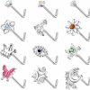 JOERICA Body Piercing Studs | Joerica 12 Pcs 20G Nose Ring Stud 316L Stainless Steel L Bone Shaped Nose Studs Butterfly Evil Eye Flower Cz Nose Stud For Women Men Nose Piercing Jewelry