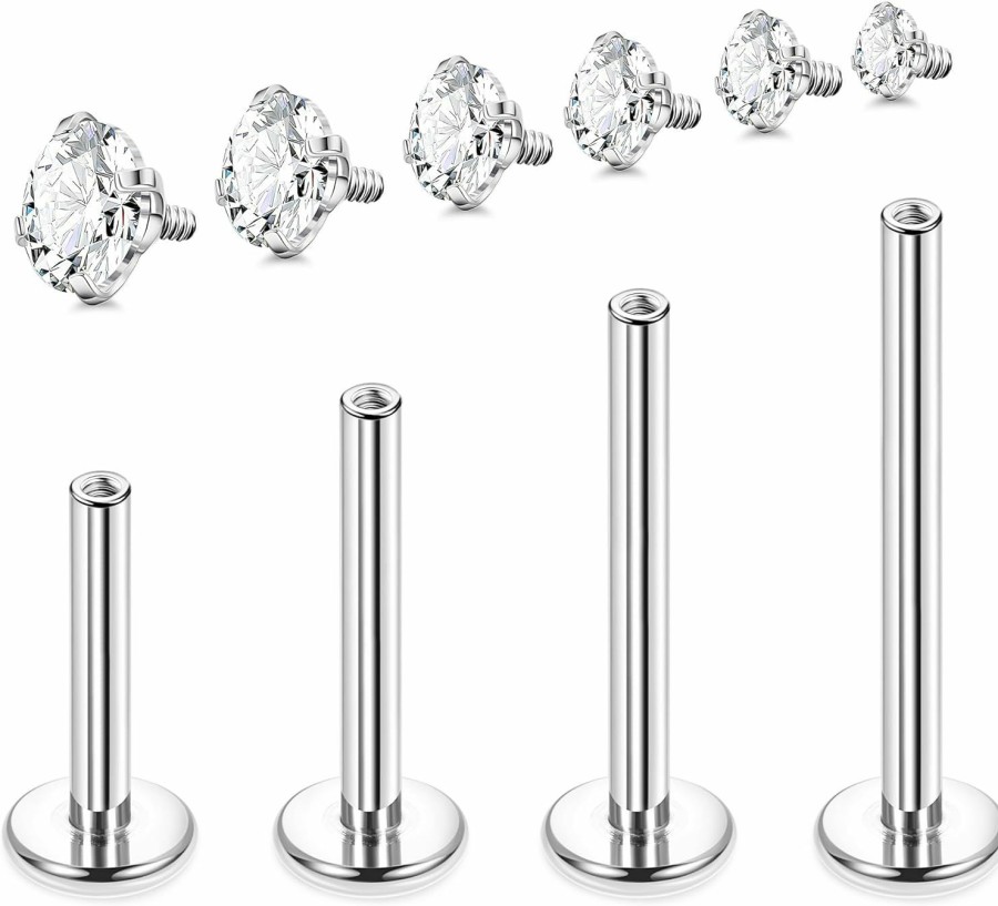 Vegolita Body Piercing Studs | Vegolita G23 Titanium Labret Studs 16G 18G Internally Threaded Lip Monroe Studs For Sensitive Skin Cz Cartilage Tragus Helix Studs Earring Medusa Piercing Jewelry 6/8/10/12Mm