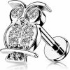 Pierced Owl Body Piercing Studs | 16Ga 316L Stainless Steel Cz Crystal Paved Owl Internally Threaded Stud (Silver Tone)